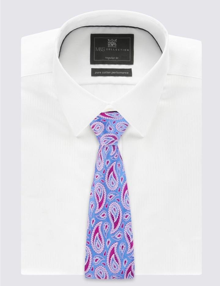 Marks & Spencer Pure Silk Paisley Print Tie Magenta Mix