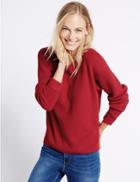 Marks & Spencer Pure Cotton Ribbed Slash Neck Jumper Red