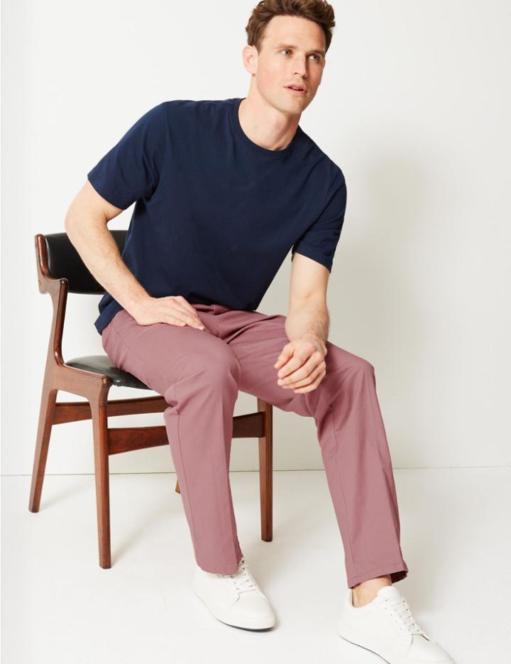 Marks & Spencer Regular Fit Cotton Rich Chinos With Stretch Dark Pink