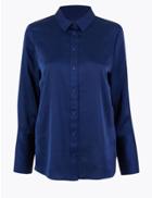 Marks & Spencer Satin Flared Cuff Shirt Cobalt