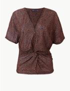 Marks & Spencer Animal Print V-neck Short Sleeve Shell Top Brown Mix