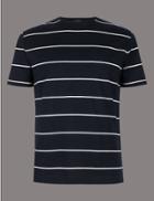 Marks & Spencer Slim Fit Pure Cotton Striped T-shirt Dark Navy