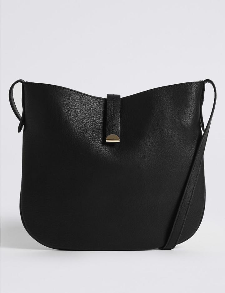 Marks & Spencer Faux Leather Metal Tab Cross Body Bag Black
