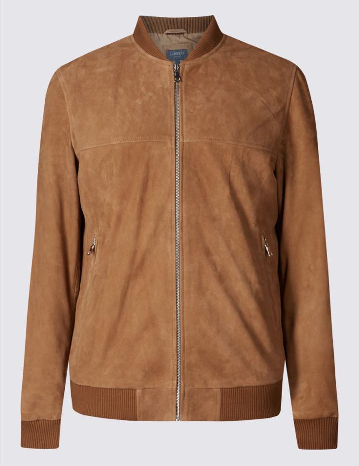 Marks & Spencer Suede Baseball Bomber Jacket Tan