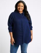 Marks & Spencer Curves Pure Linen 3/4 Sleeve Shirt Navy