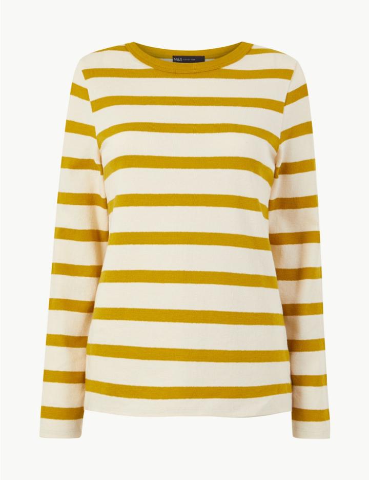 Marks & Spencer Pure Cotton Striped Regular Fit T-shirt Antique Brass