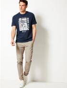 Marks & Spencer Pure Cotton Printed T-shirt Navy Mix