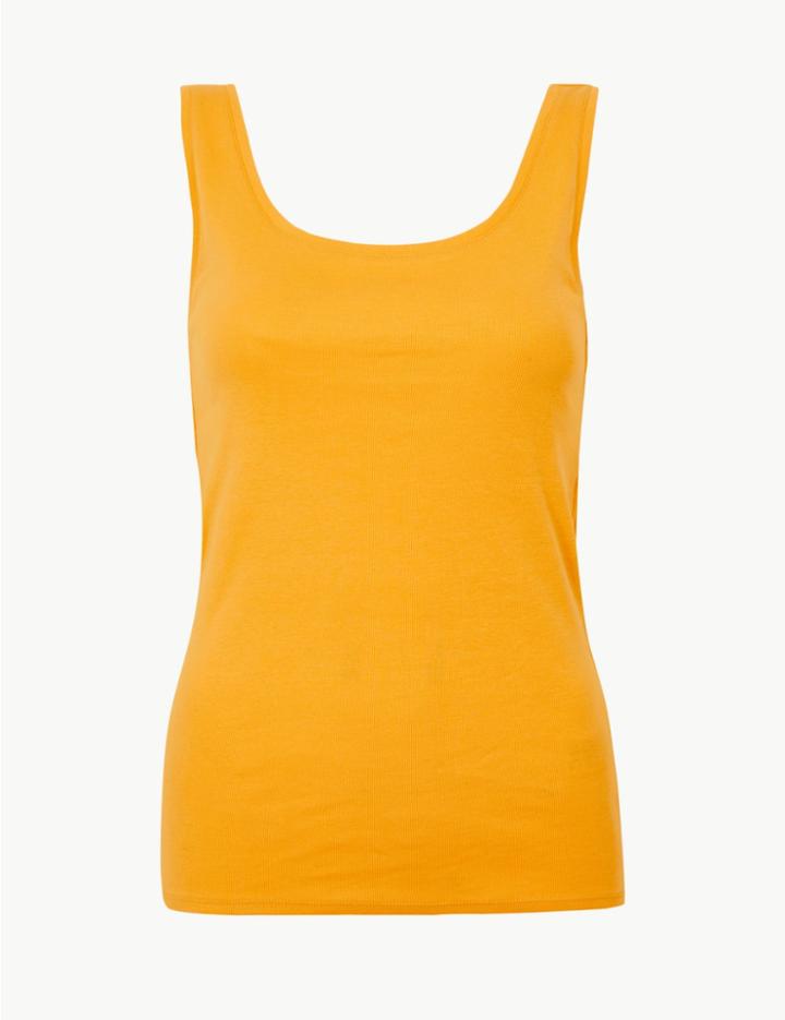 Marks & Spencer Pure Cotton Scoop Neck Regular Fit Vest Top Yellow