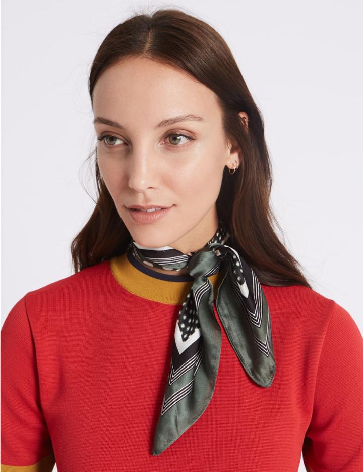 Marks & Spencer Spotted & Striped Scarf Green Mix