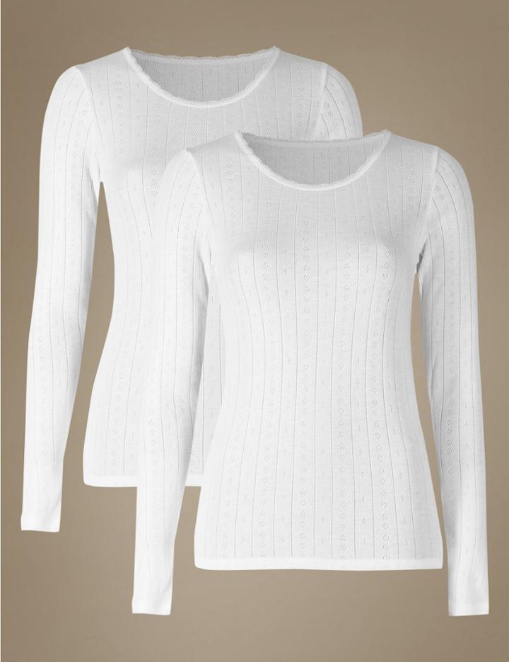 Marks & Spencer 2 Pack Thermal Long Sleeve Pointelle Tops White