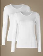 Marks & Spencer 2 Pack Thermal Long Sleeve Pointelle Tops White