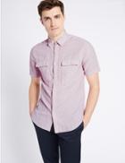 Marks & Spencer Linen Rich Slim Fit Shirt With Pockets Pink