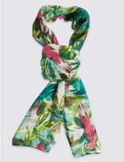 Marks & Spencer Pure Silk Parrot Print Scarf Green