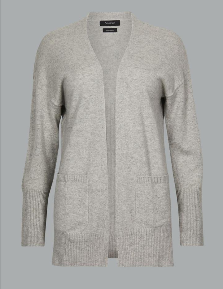 Marks & Spencer Pure Cashmere Ribbed Cardigan Silver Grey