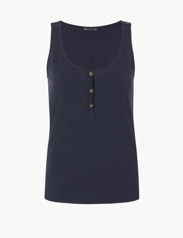 Marks & Spencer Pure Cotton Button Detailed Vest Top Navy