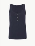 Marks & Spencer Pure Cotton Button Detailed Vest Top Navy