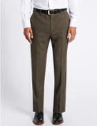 Marks & Spencer Regular Wool Blend Single Pleated Trousers Neutral