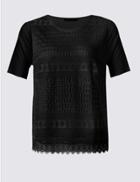 Marks & Spencer Plus Lace Front Short Sleeve T-shirt Black