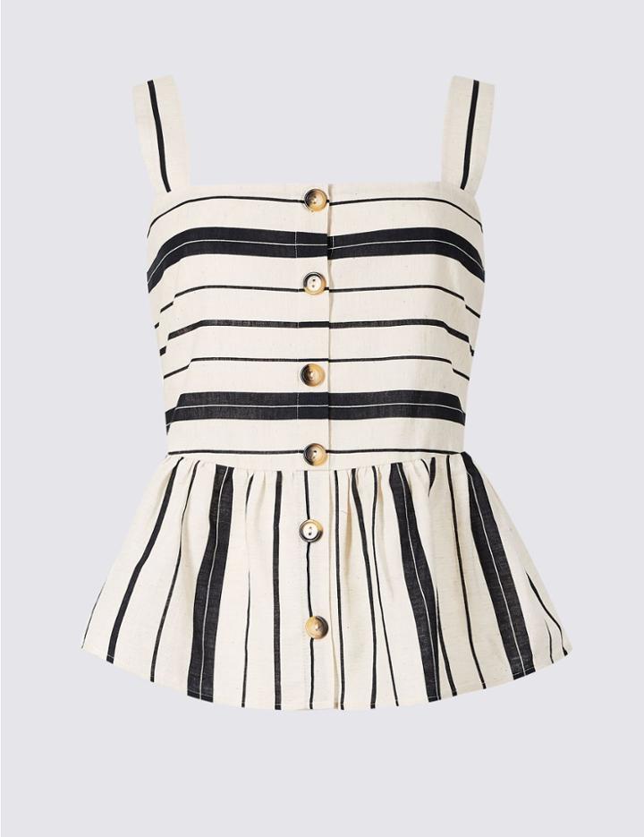 Marks & Spencer Cotton Rich Striped Square Neck Vest Top Multi