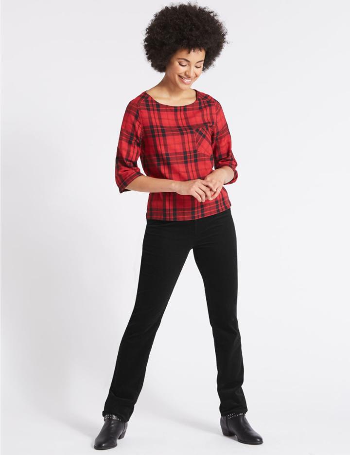 Marks & Spencer Cotton Rich Straight Leg Corduroy Trousers Black