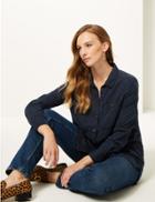 Marks & Spencer Longline Long Sleeve Shirt Navy