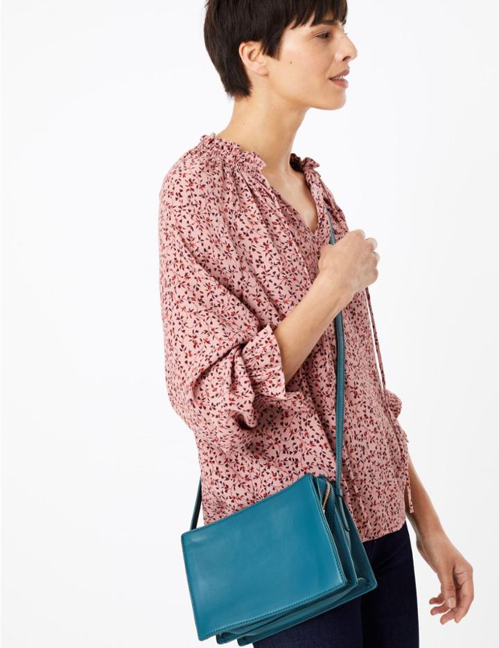 Marks & Spencer 2 Part Leather Cross Body Bag Teal