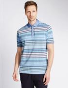 Marks & Spencer Pure Cotton Striped Polo Shirt Blue Mix