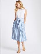 Marks & Spencer Pure Cotton Striped A-line Midi Skirt Blue Mix