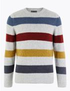 Marks & Spencer Striped Crew Neck Jumper Grey Mix