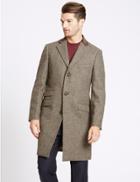 Marks & Spencer Pure Wool Single Breasted Overcoat Natural Mix