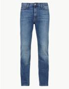 Marks & Spencer Shorter Length Straight Fit Stretch Jeans Mid Blue