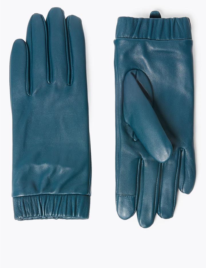 Marks & Spencer Touchscreen Leather Cuffed Gloves Teal