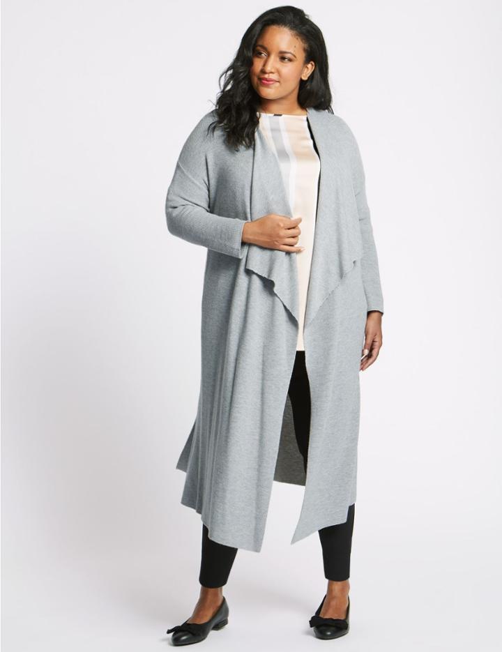 Marks & Spencer Curve Open Front Longline Cardigan Grey Marl