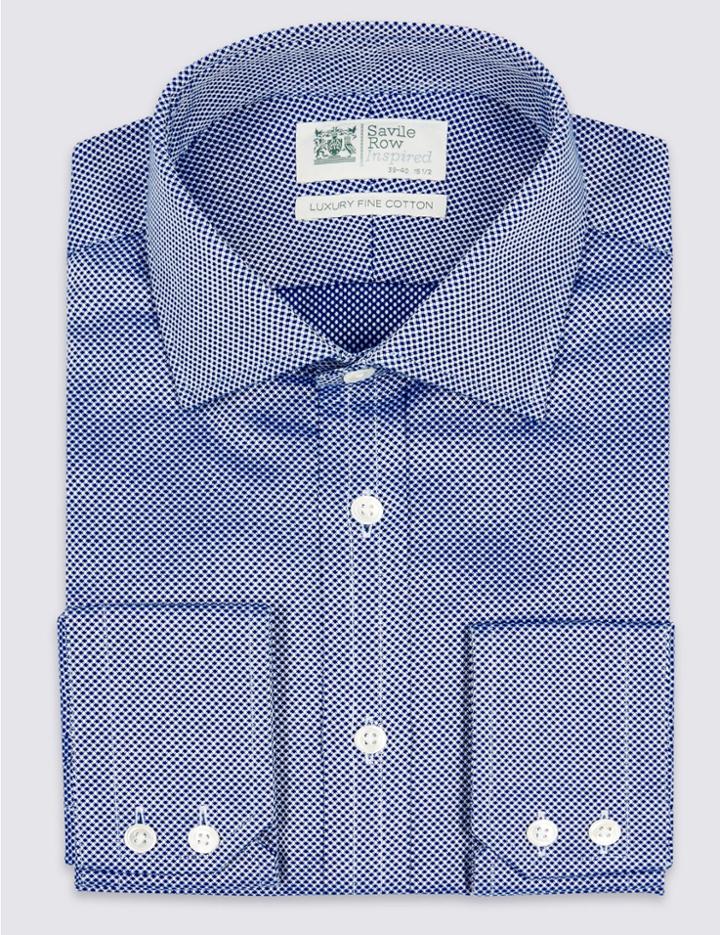 Marks & Spencer Pure Cotton Easy To Iron Tailored Fit Shirt Dark Navy Mix