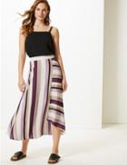 Marks & Spencer Striped Asymmetric Midi Skirt Natural Mix