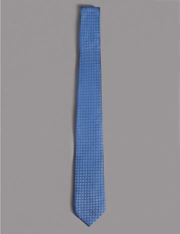 Marks & Spencer Pure Silk Micro Spot Tie Faded Blue