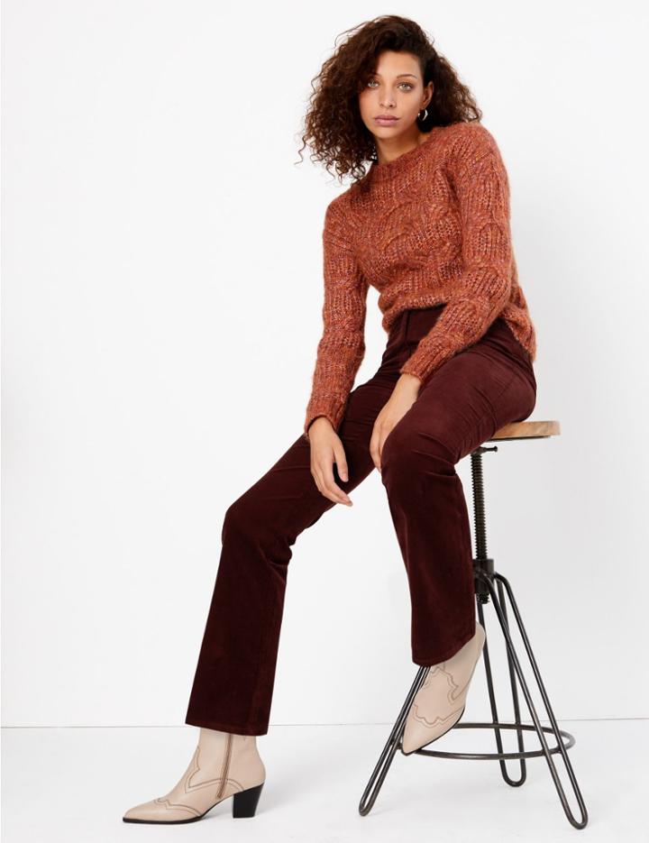 Marks & Spencer Corduroy Slim Flare Trousers Bordeaux