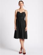 Marks & Spencer Floral Lace Gathered Hem Slip Midi Dress Black
