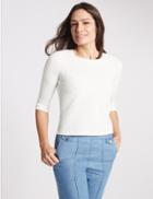 Marks & Spencer Striped 3/4 Sleeve Jumper Ivory