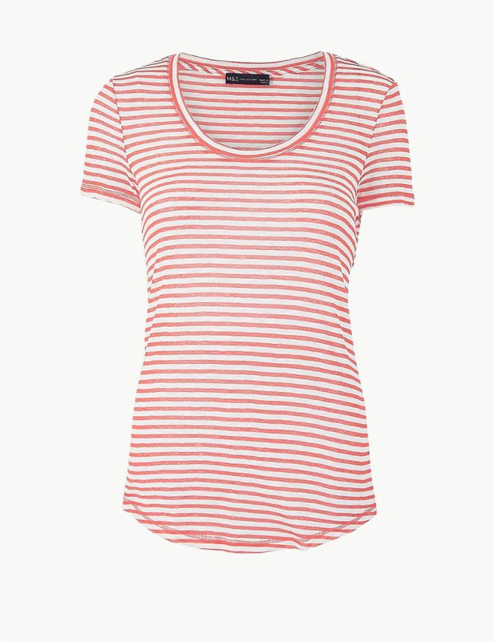 Marks & Spencer Cotton Rich Striped T-shirt Pink Mix