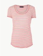Marks & Spencer Cotton Rich Striped T-shirt Pink Mix