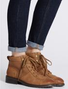 Marks & Spencer Block Heel Lace-up Toe Cap Ankle Boots Tan