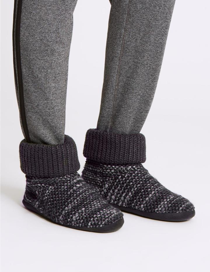Marks & Spencer Textured Knitted Slipper Boots With Freshfeet&trade; Charcoal