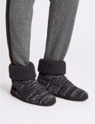 Marks & Spencer Textured Knitted Slipper Boots With Freshfeet&trade; Charcoal