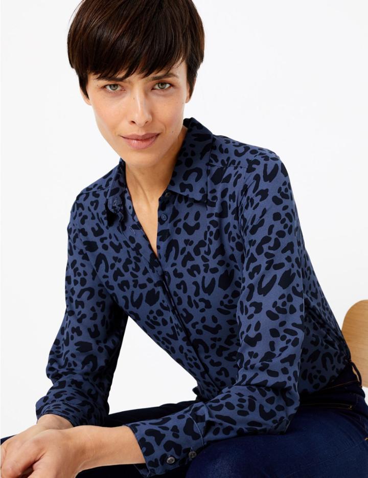 Marks & Spencer Animal Print Longline Shirt Blue Mix