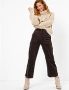 Marks & Spencer Corduroy Wide Leg Cropped Trousers Chocolate