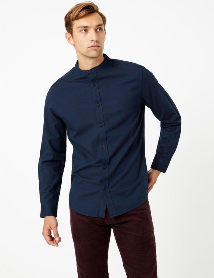 Marks & Spencer Pure Cotton Grandad Oxford Shirt Navy