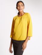 Marks & Spencer Round Neck 3/4 Sleeve Shell Top Chartreuse