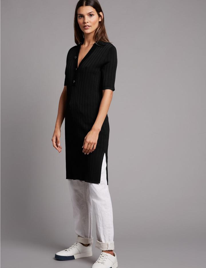 Marks & Spencer Ribbed Collared Neck Dress Black