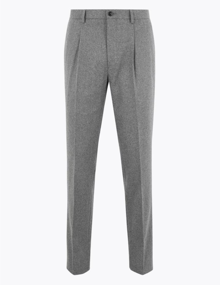 Marks & Spencer Slim Fit Wool Blend Tapered Trousers Grey
